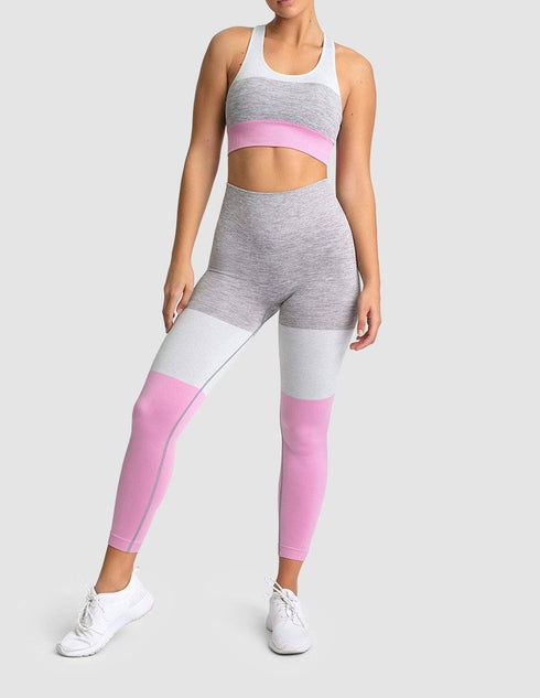 the keeper SET full length legging & crop colour block PINK